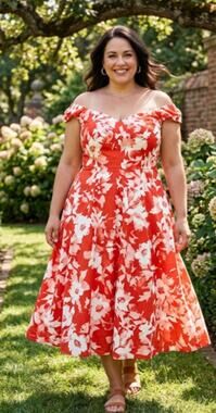 The J. Peterman Company Floral Red & White Summer Dress Size 22 EUC